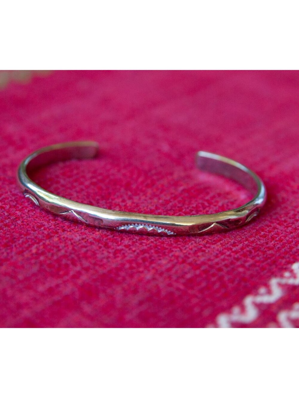 Vintage Navajo Sterling Silver Cuff Bracelet with stamped sun design